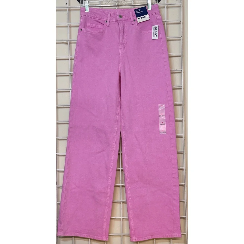 Old Navy Sky-Hi Wide Leg Jeans Pink Extra High Rise Size 4. NWT